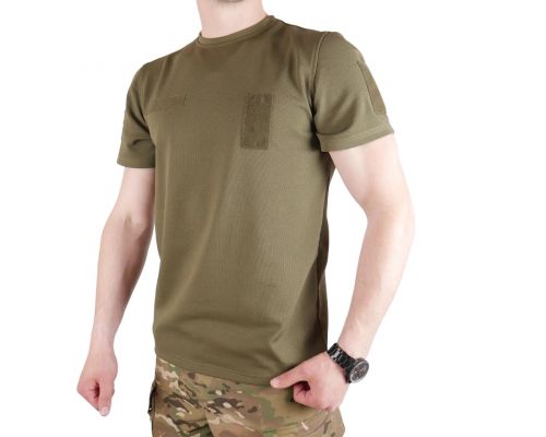 Футболка Kiborg Tactical Coolpass хаки с велкро панелями для шевронов Футболка Kiborg Tactical Coolpass хаки с велкро панелями для шевронов