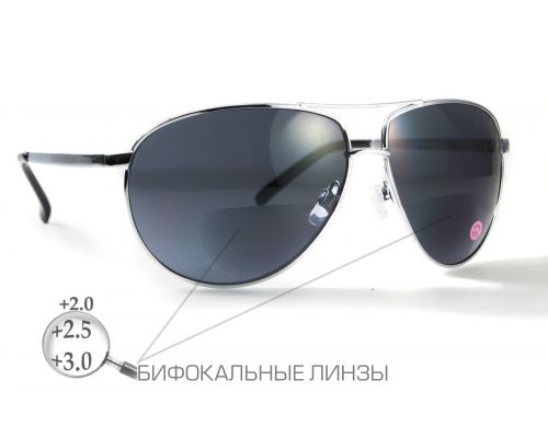 Бифокальные защитные очки Global Vision Aviator Bifocal (+2.5) (gray) серые