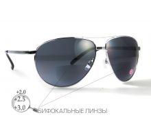 Окуляри біфокальні (захисні) Global Vision Aviator Bifocal (+3.0) (gray), чорні біфокальні лінзи в металевій оправі