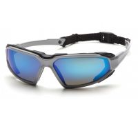 Окуляри захисні з ущільнювачем Pyramex Highlander Silver (ice blue mirror) Anti-Fog, дзеркальні сині в сріблястій оправі