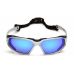 Окуляри захисні з ущільнювачем Pyramex Highlander Silver (ice blue mirror) Anti-Fog, дзеркальні сині в сріблястій оправі