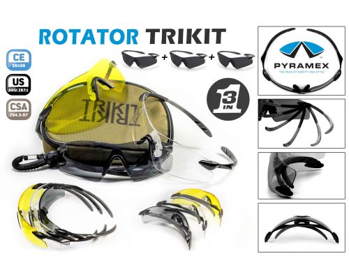 Окуляри захисні зі змінними лінзами Pyramex Rotator TRIKIT (комплект з 3-х окулярів) Окуляри захисні зі змінними лінзами Pyramex Rotator TRIKIT (комплект з 3-х окулярів)